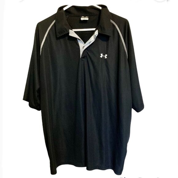 UNDER ARMOUR Black Silver Trim Golf Tennis Polo shirt Mens XXL - Picture 8 of 16